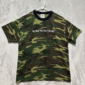 Vintage Y2K Camo T-shirt You Can't See Me Ringer Camouflage John Cena Mens Large